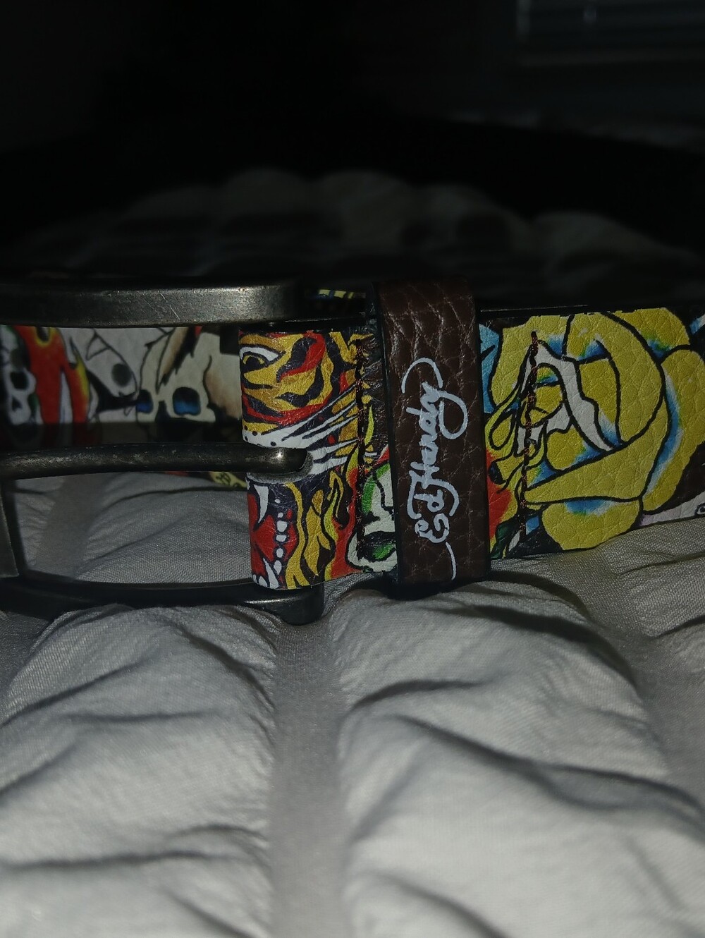 Ed Hardy Men’s Yellow & Red Tattoo-Print Leather Belt